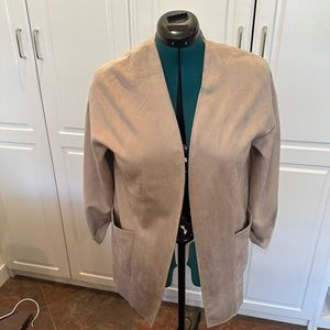 JOAN VASS Faux Leather Open Jacket Soft  Beige Size Small-drapey fabric